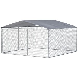 Pawhut Kennel per Cani in Metallo con Tettuccio in Tessuto Oxford e Porta con Blocco, 400x400x232 cm