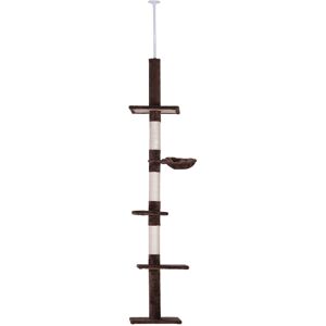 Pawhut Albero Tiragraffi Multilivello a Soffitto con Amaca e Altezza Regolabile, 40x34x230-260cm, Marrone