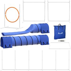 Pawhut Set Agility Dog 7 Pezzi con Fischietto e Borsa da Trasporto, in Plastica e ABS, 89x69x99 cm, Bianco Arancione Blu