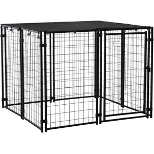 Pawhut Recinto per Cani in Acciaio Pieghevole con Copertura, Box per Animali a 8 Pannelli con Porta Bloccabile, 141x141x113cm, Nero