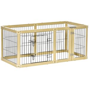 Pawhut Box per Cani, Recinto per Animali Domestici, 6 Pannelli con Porta e Doppi Fermi di Sicurezza, 70x62 cm, Color Legno e Nero