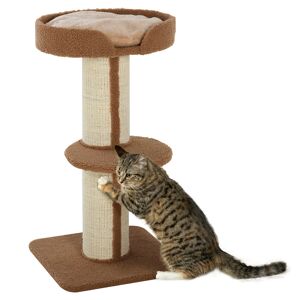 Pawhut Tiragraffi ad Albero per Gatti con Cuccia, Cuscino e Morbido Rivestimento Marrone, Pali in Corda Sisal, Altezza 91cm