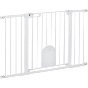 Pawhut Cancelletto per Cani Estensibile con Porta a Chiusura Automatica, in Metallo e ABS, 75-131x76 cm, Bianco