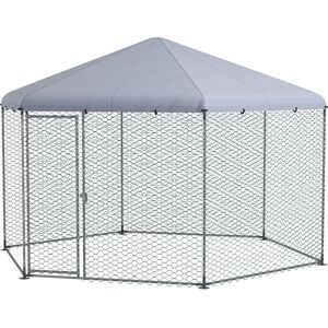 Pawhut Recinto per Galline con Tetto e Porta Bloccabile in Acciaio per 10-15 Animali, 4x3.5x2.6m