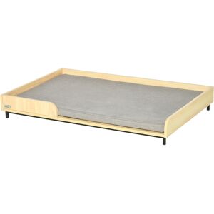 Pawhut Cuccia per Cani Rialzata con Cuscino Removibile e Lavabile, Lettino per Cani Gambe in Legno e Acciaio, 110x70x15.5cm, Rovere e Grigio