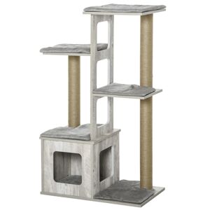 Pawhut Tiragraffi per Gatti Albero Tiragraffi Multi-livello con Cuccia e Corde in Iuta, 114 cm Grigio Aosom.it