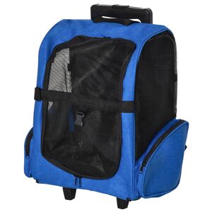 Pawhut Trasportino Zaino 2 in 1 per Cani e Gatti con Tasche e Maniglia Telescopica, 42x25x55cm, Blu