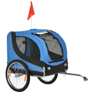 Pawhut Carrellino Rimorchio per Cani Animali Domestici da Bicicletta 130 x 73 x 90cm Azzurro e nero