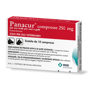 Msd Animal Health Panacur 250mg 10 Compresse Veterinarie per Cani e Gatti - Trattamento Efficace contro i Vermi Intestinali