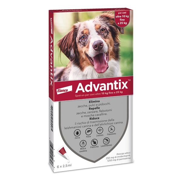 elanco italia spa advantix - spot on antiparassitario per cani 10-25 kg confezione 6 pipette