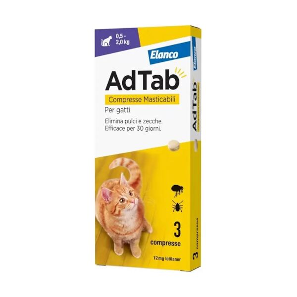 elanco italia spa adtab per gatti da 0,5 a 2kg 3 compresse masticabili 12mg