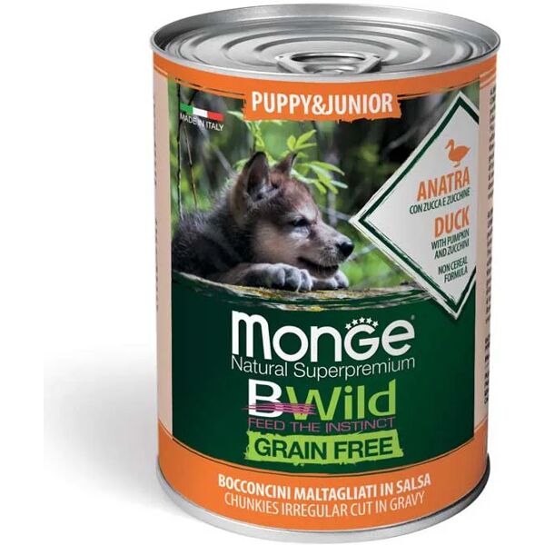 monge natural superpremium bwild puppy lattina 400g anatra con zucca