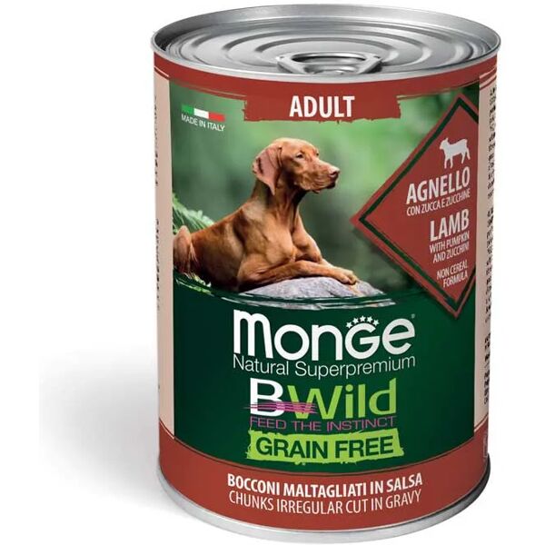 monge natural superpremium bwild dog lattina 400g agnello con zucca