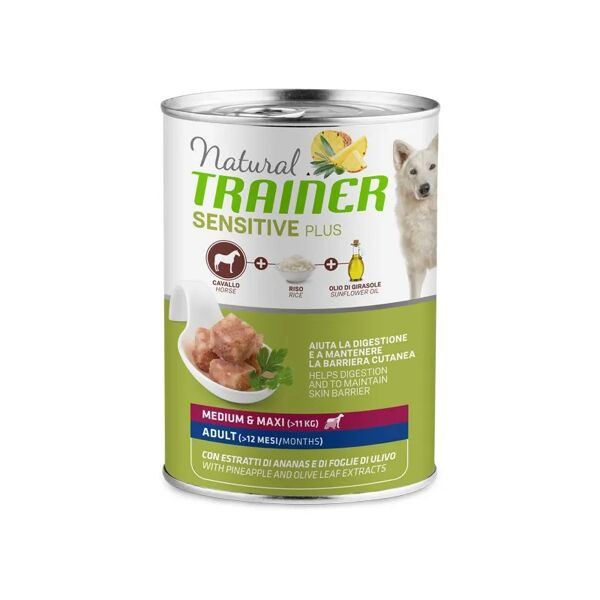 natural trainer sensitive plus dog lattina 400g cavallo e riso