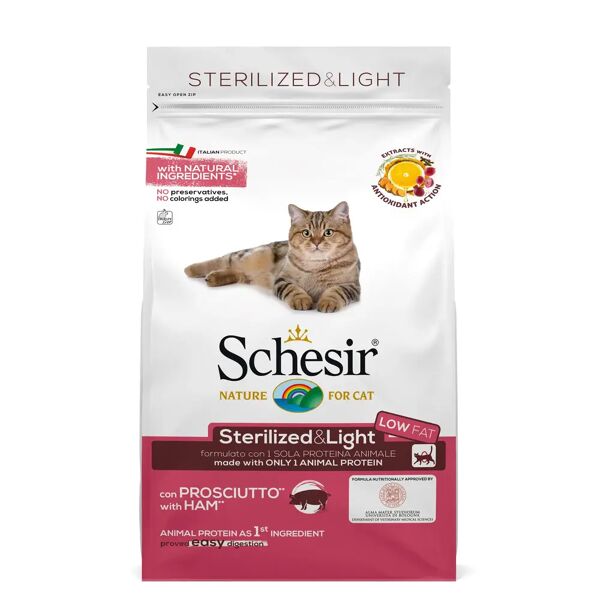 schesir cat sterilized & light al prosciutto 400g