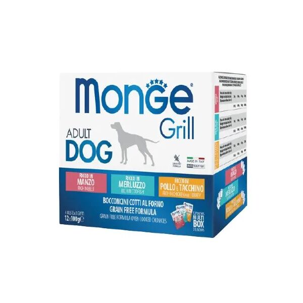 monge grill dog busta multipack 12x100g merluzzo pollo e tacchino