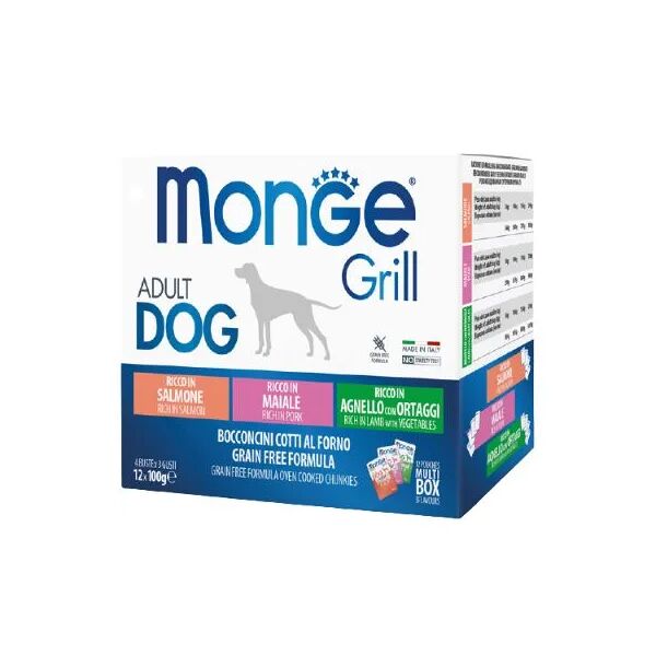 monge grill dog busta multipack 12x100g salmone maiale e agnello