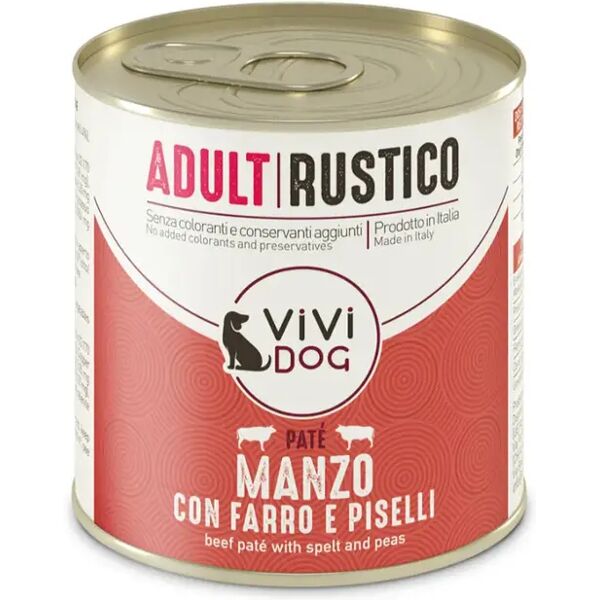 vivi dog adult rustico lattina multipack 6x300g manzo con farro e piselli