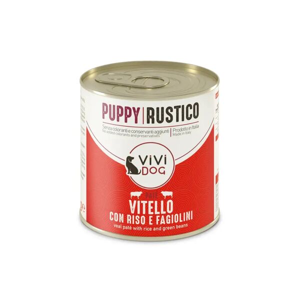 vivi dog puppy rustico lattina multipack 6x300g vitello con riso e fagiolini
