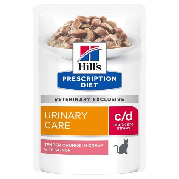 hills hill's prescription diet c/d urinary care multicare stress alimento umido per gatti con salmone 12x85g