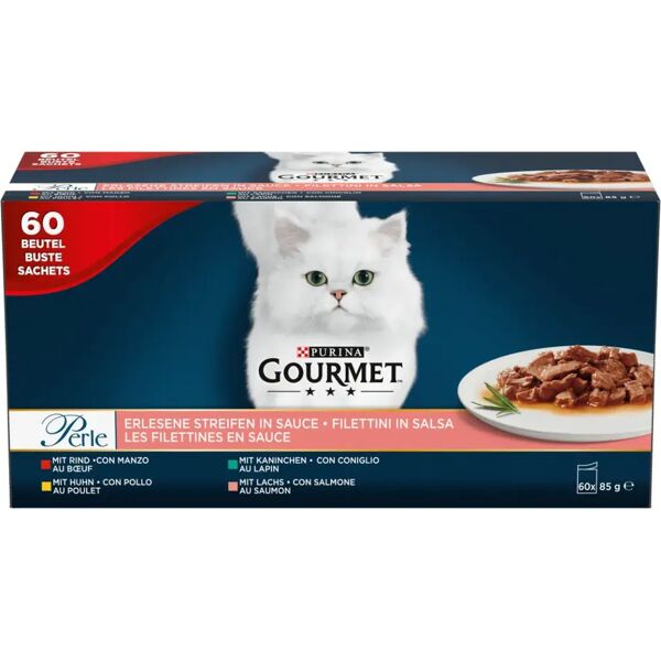 gourmet perle filettini in salsa cat busta multipack 60x85g mix carne e pesce