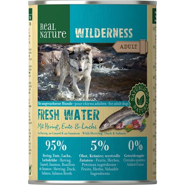 real nature wilderness dog lattina 400g aringa con salmone e anatra