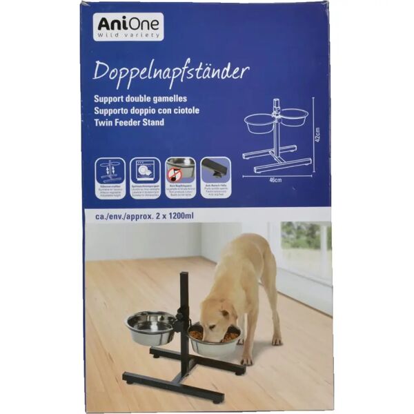 anione supporto doppio con ciotole per cane ml.1200x2