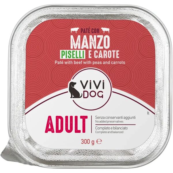 vivi dog adult vaschetta multipack 9x300g manzo e piselli