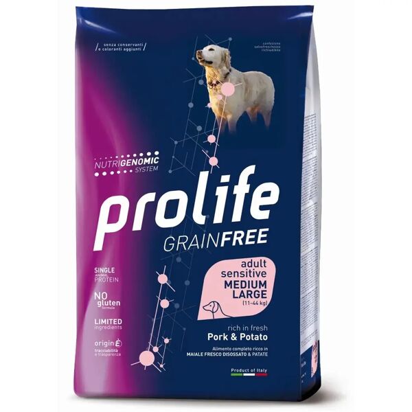 prolife sensitive dog adult grain free medium&large maiale e patate 10kg