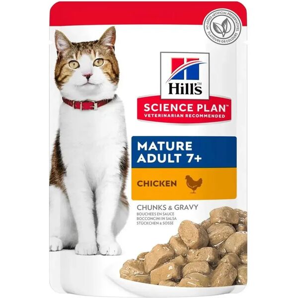 hills hill's science plan mature adult 7+ alimento per gatti busta multipack 12x85g pollo