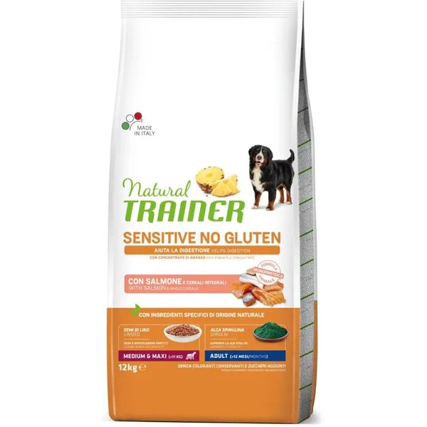 natural trainer sensitive no gluten medium&maxi adult con salmone 12kg