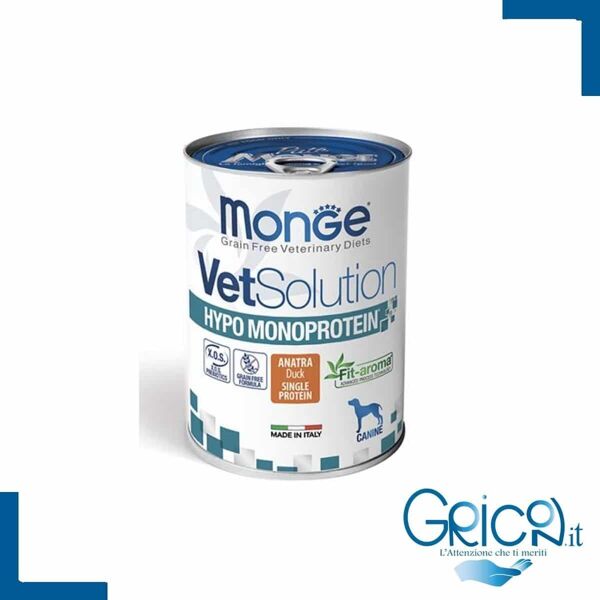 monge cane vetsolution hypo monoprotein anatra 400gr - 1 pz