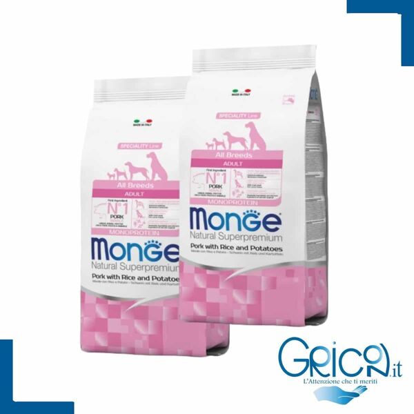 monge cane all breeds adult maiale con riso e patate - 2+ sacchi