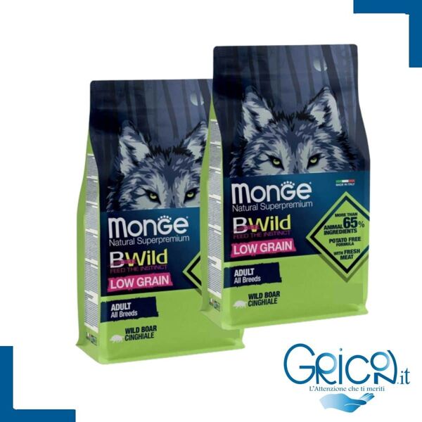 monge cane bwild low grain – cinghiale – all breeds adult - 2+ sacchi