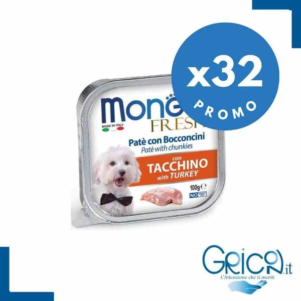 monge cane fresh paté e bocconcini con tacchino 100 g - 32 pz