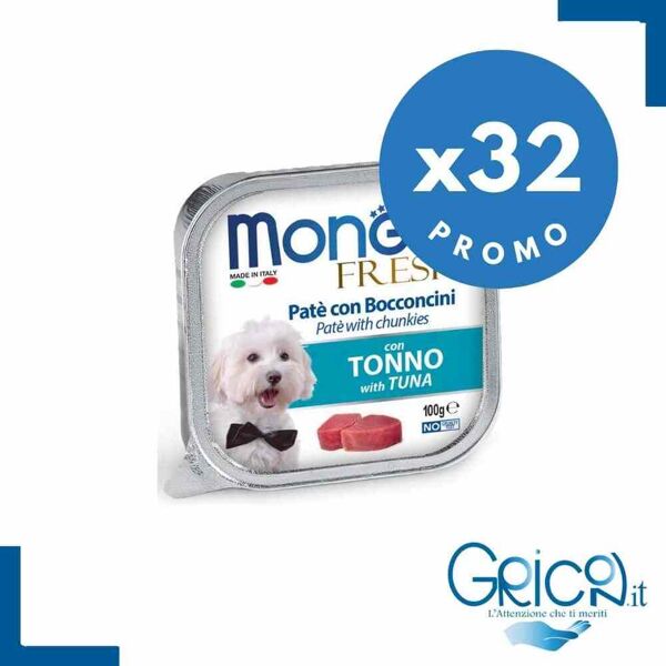 monge cane fresh paté e bocconcini con tonno 100 g - 32 pz