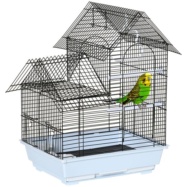 pawhut gabbia per uccelli in metallo con maniglia, vassoio estraibile, pioli e altalena, 39x33x47cm, bianco
