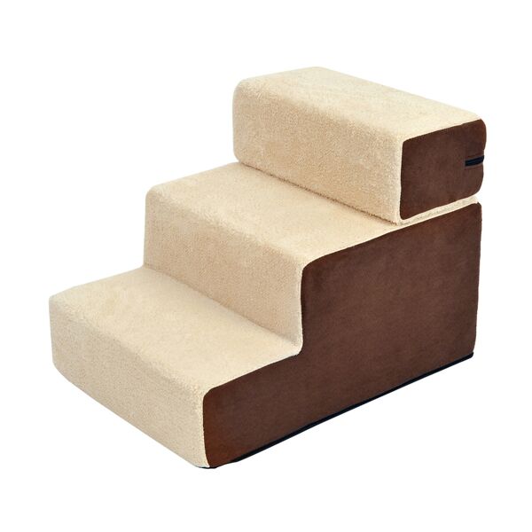 pawhut scala per cani e cuccioli   3 gradini rimovibili e antiscivolo   per divano o letto   beige e marrone   54x40x39cm