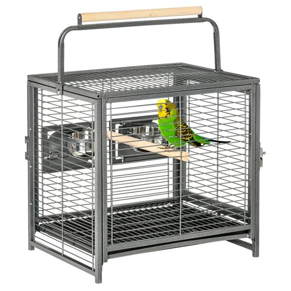 pawhut gabbia per pappagalli con vassoio rimovibile, ciotole in acciaio inox e 2 posatoi, 48x38x65cm nero