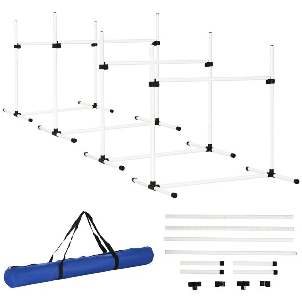 pawhut set di 4 ostacoli agility dog per addestramento cani con sacca di trasporto, bianco, 95 x 65x 95cm