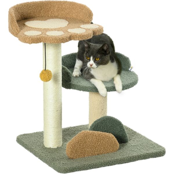 pawhut albero tiragraffi per gatti con 2 lettini, pallina e rivestimento in velluto, 43x39x52cm