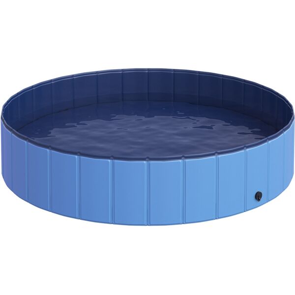 pawhut piscina vasca da bagno portatile pieghevole per cani animali domestici in pvc Φ140 x 30cm azzurro