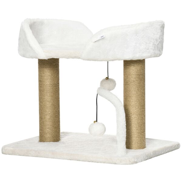 pawhut torre per gatti max 5kg in truciolato con tiragraffi e palline giocattolo, 48x38x42 cm, giallo e bianco