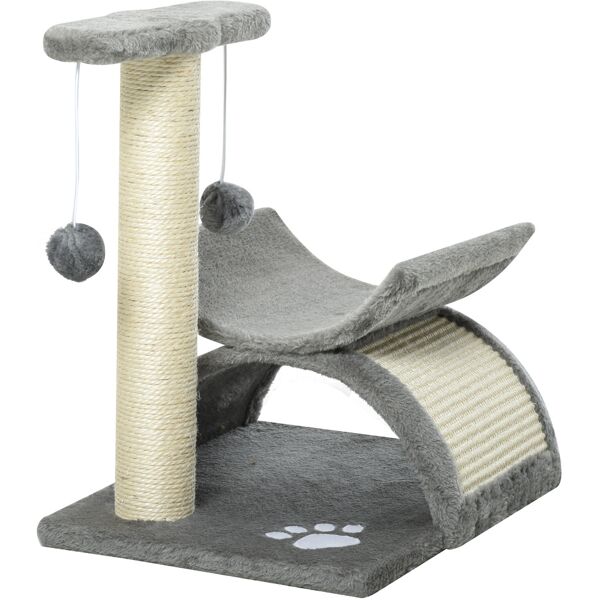 pawhut albero tiragraffi per gatti in peluche con palo in sisal, cuccia e 2 palline, 40x30x43cm, grigio