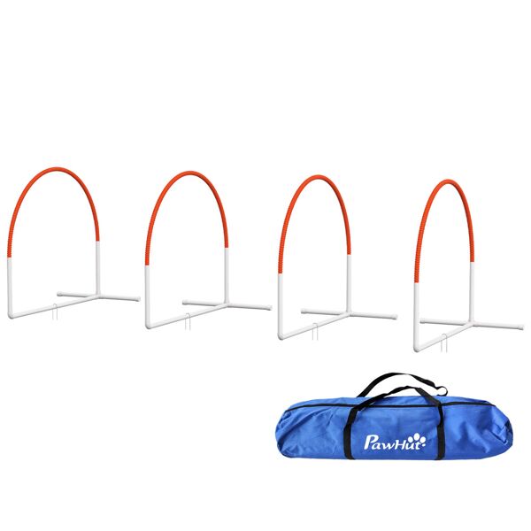 pawhut set agility dog 4 pezzi con 4 picchetti e borsa da trasporto, in pe e abs, 89x69x99 cm, bianco e arancione