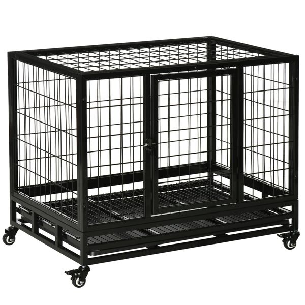 pawhut gabbia box per cani cuccioli da interno esterno con rotelle 92×62×75cm