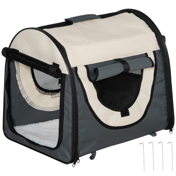 pawhut trasportino per animali domestici pieghevole in oxford con cuscino rimovibile lavabile e borsa per trasporto, grigio scuro