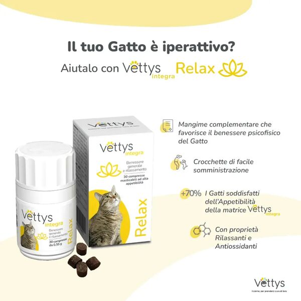 vettys integra relax integratore benessere e rilassamento del gatto 30 compresse