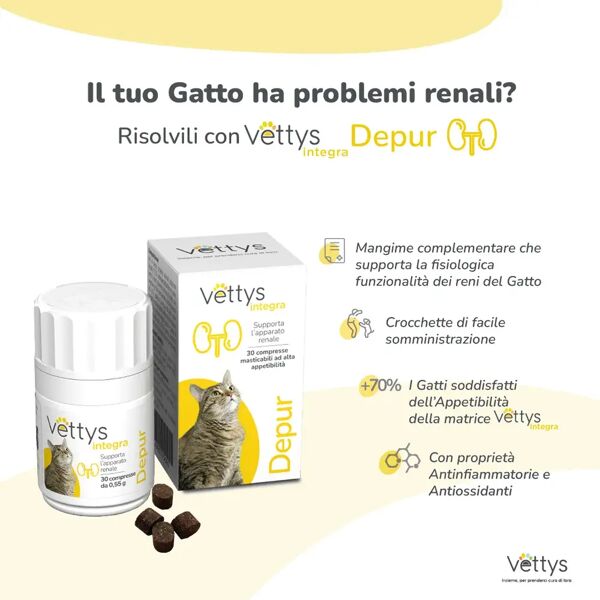 vettys integra depur gatto integratore per supportare la funzionalità renale del gatto 30 compresse