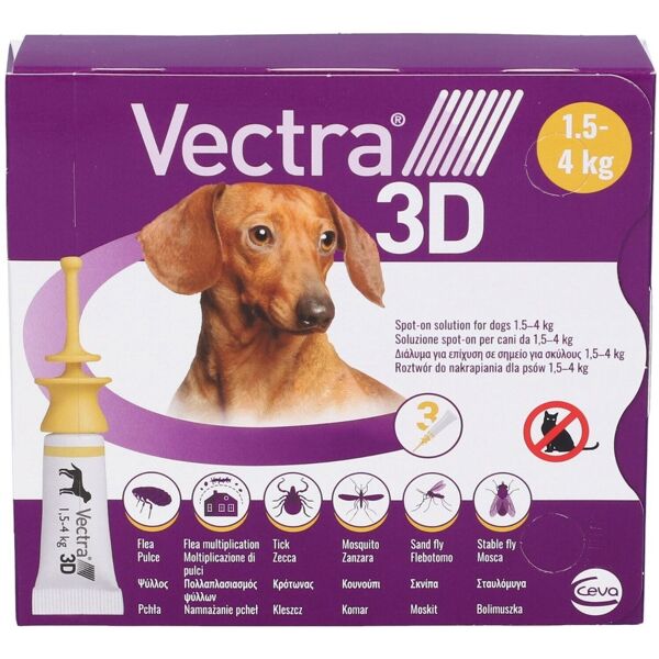 ceva vectra 3d giallo spot-on cani da 1,5 a 4 kg 3 pipette monodose